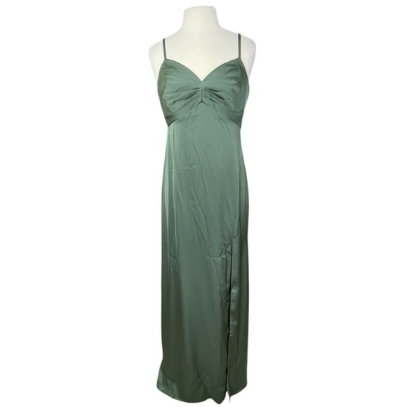 NWT AZAZIE LINIA Eucalyptus Green Mermaid Pleated Stretch Satin Dress Sz A12 - Picture 13 of 14
